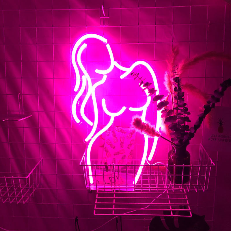 Lady Silhouette LED Neon Sign | Pink Acrylic Wall Art & Glam Bedroom Decor - Fa'Ra Way