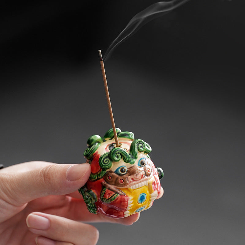"King of the Winds" Painted Lion Censer | Handcrafted Ceramic Incense Burner - Fa'Ra Way