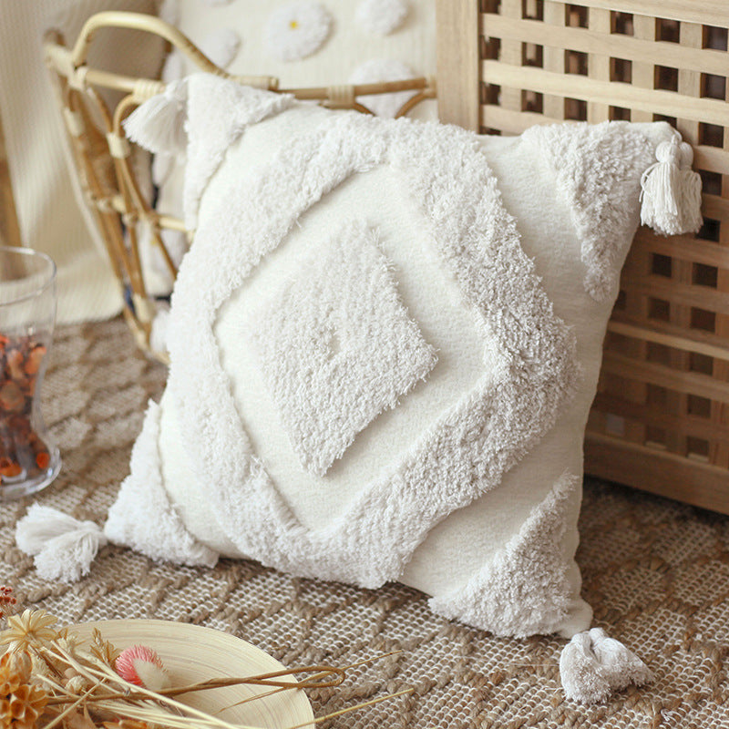 Moroccan Boho Tassel Pillow Cover | Hand-Tufted Nordic Chenille Cushion Case - Fa'Ra Way