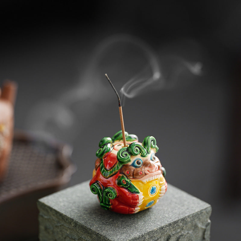 "King of the Winds" Painted Lion Censer | Handcrafted Ceramic Incense Burner - Fa'Ra Way