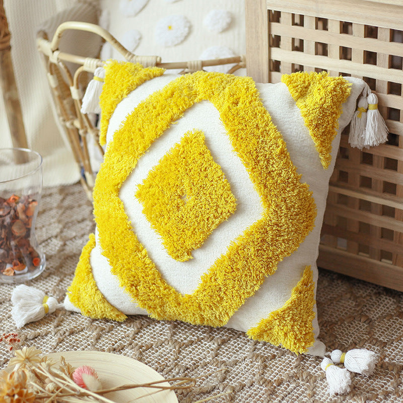 Moroccan Boho Tassel Pillow Cover | Hand-Tufted Nordic Chenille Cushion Case - Fa'Ra Way