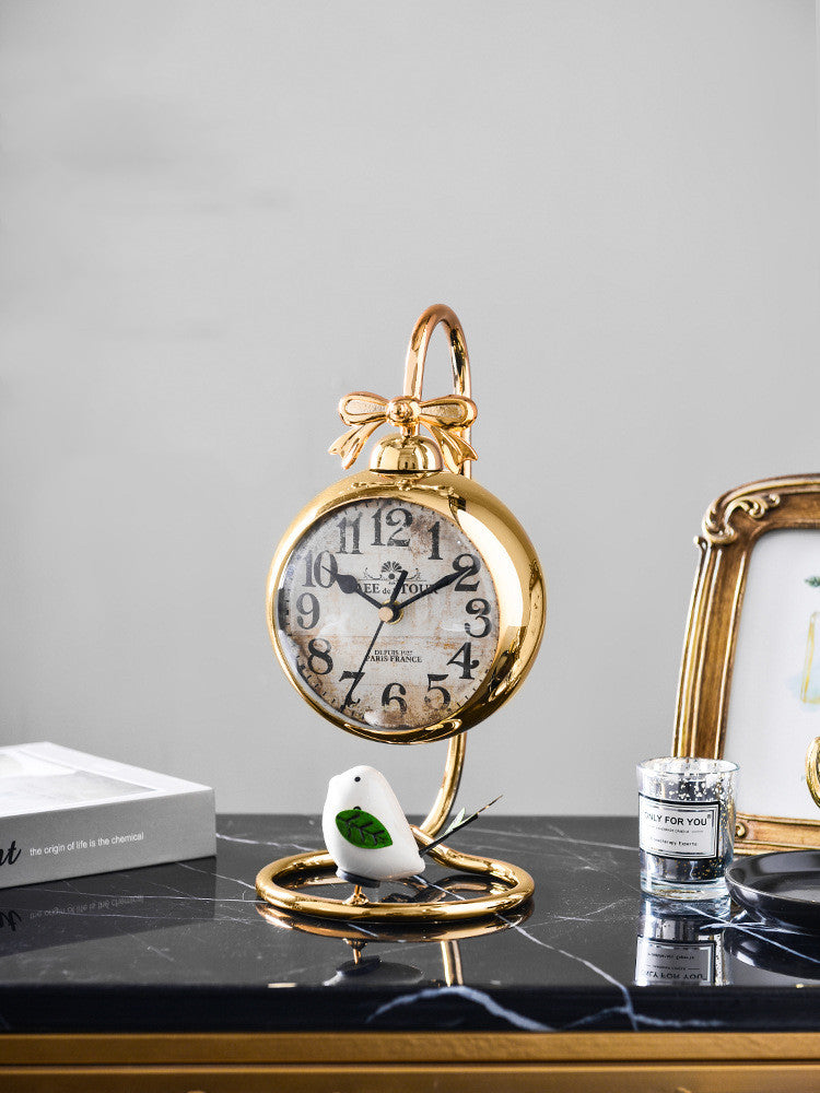 Vintage Golden Metal Desk Clock - Luxury Decorative Mantel Clock - Fa'Ra Way