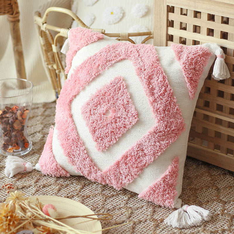 Moroccan Boho Tassel Pillow Cover | Hand-Tufted Nordic Chenille Cushion Case - Fa'Ra Way