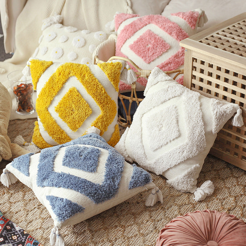 Moroccan Boho Tassel Pillow Cover | Hand-Tufted Nordic Chenille Cushion Case - Fa'Ra Way