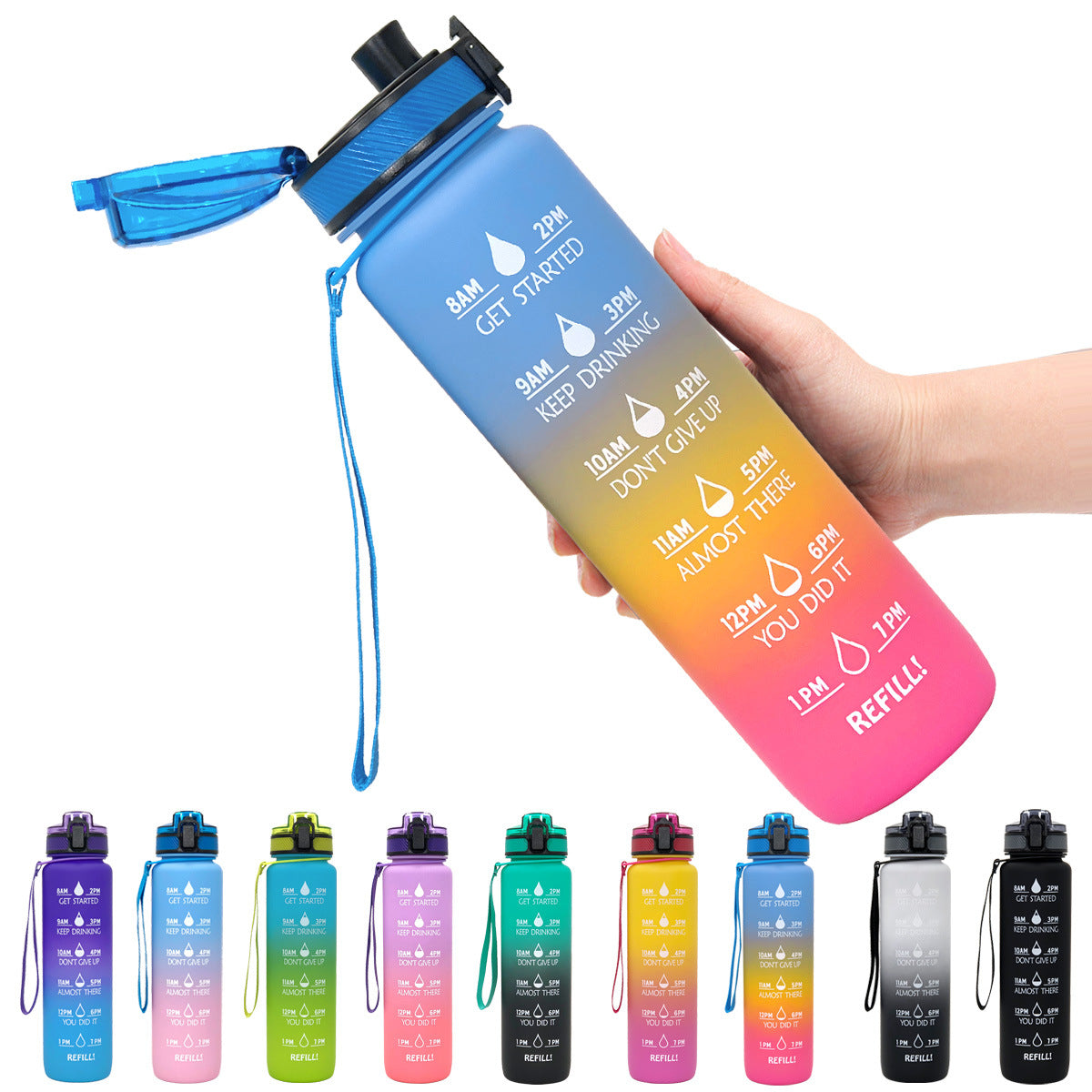 1L Tritan Water Bottle With Time Marker Bounce Cover Motivational Water Bottle Cycling Leakproof Cup For Sports Fitness Bottles - Fa'Ra Way