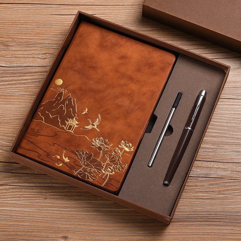 Chinese Vintage A5 Notebook Gift Set with Pens | Premium Soft-Touch Leather Journal - Fa'Ra Way