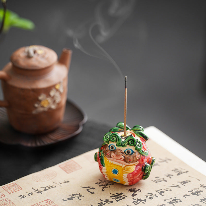 "King of the Winds" Painted Lion Censer | Handcrafted Ceramic Incense Burner - Fa'Ra Way