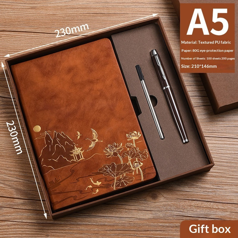 Chinese Vintage A5 Notebook Gift Set with Pens | Premium Soft-Touch Leather Journal - Fa'Ra Way
