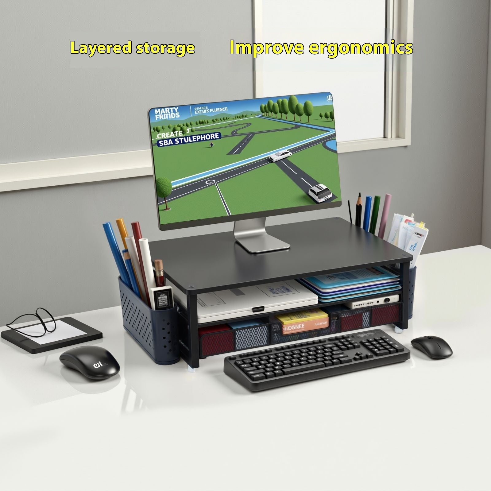 Computer Monitor Elevated Rack Desktop Storage Organizer - Fa'Ra Way