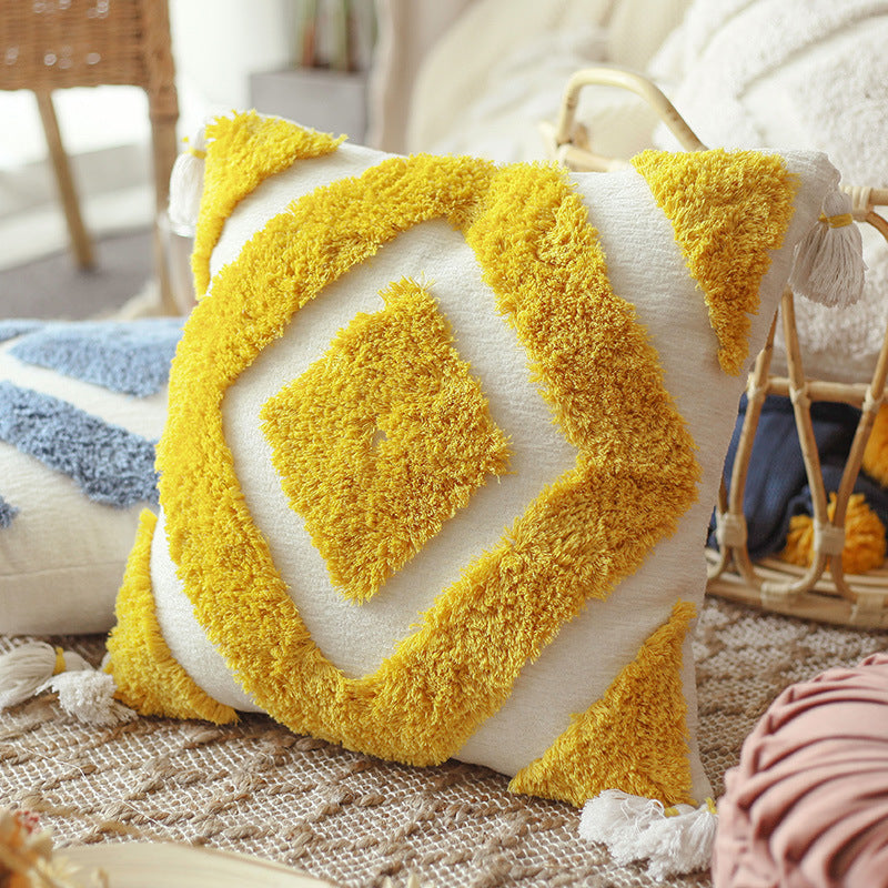 Moroccan Boho Tassel Pillow Cover | Hand-Tufted Nordic Chenille Cushion Case - Fa'Ra Way