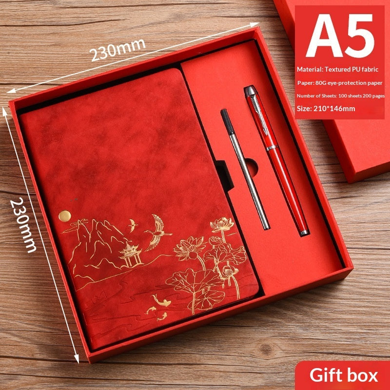 Chinese Vintage A5 Notebook Gift Set with Pens | Premium Soft-Touch Leather Journal - Fa'Ra Way