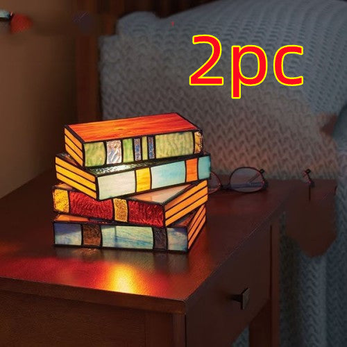 Vintage Stained Glass Stacked Books Desk Lamp - Fa'Ra Way