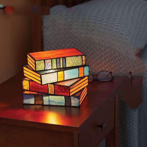 Vintage Stained Glass Stacked Books Desk Lamp - Fa'Ra Way