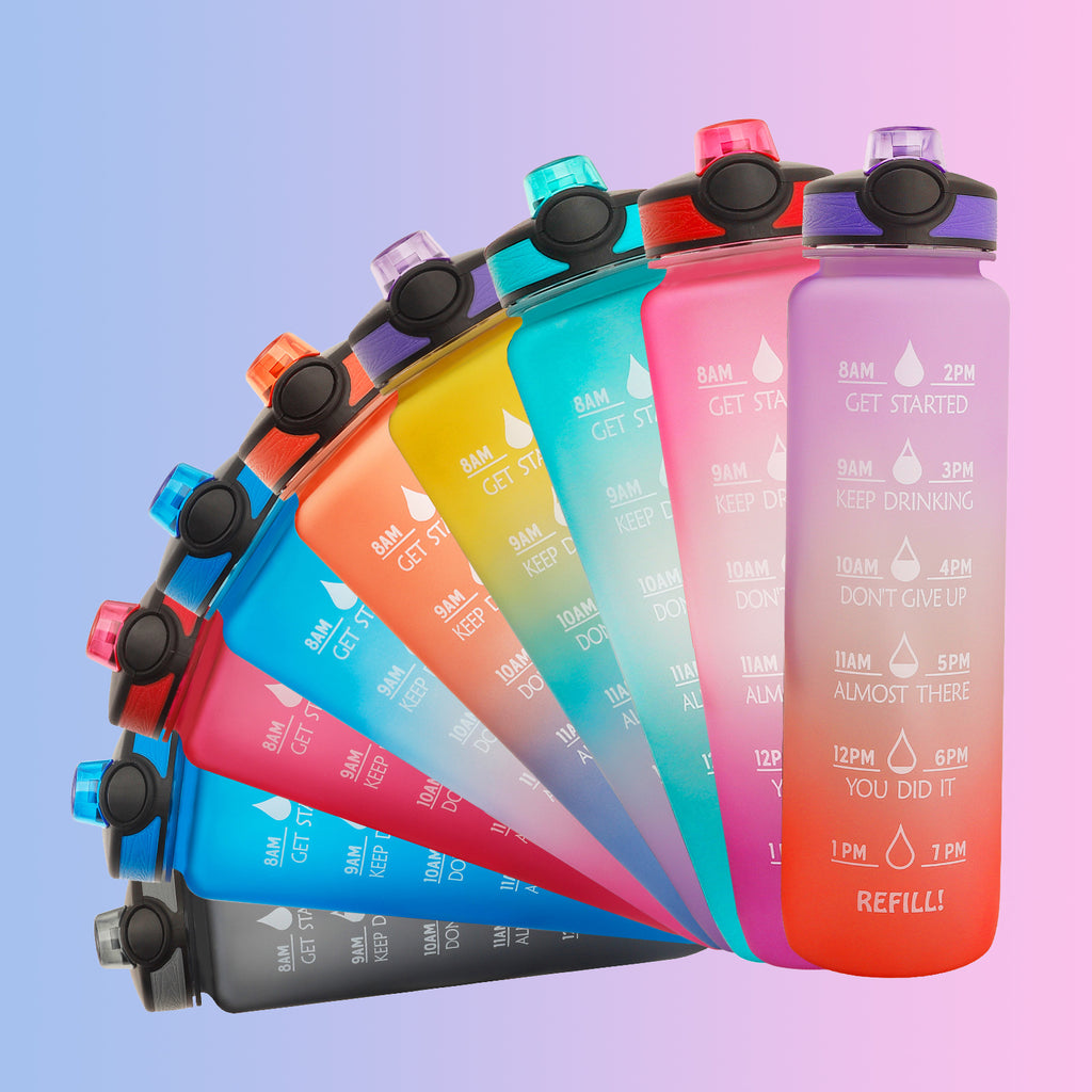 1L Tritan Water Bottle With Time Marker Bounce Cover Motivational Water Bottle Cycling Leakproof Cup For Sports Fitness Bottles - Fa'Ra Way