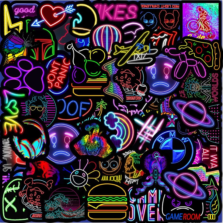 50pc Neon Cyberpunk Sticker Pack | Waterproof Vinyl Decals for Laptops, Cars & Flasks - Fa'Ra Way