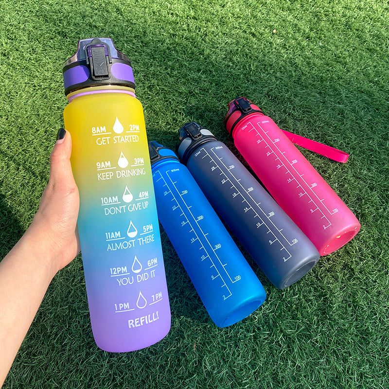 1L Tritan Water Bottle With Time Marker Bounce Cover Motivational Water Bottle Cycling Leakproof Cup For Sports Fitness Bottles - Fa'Ra Way