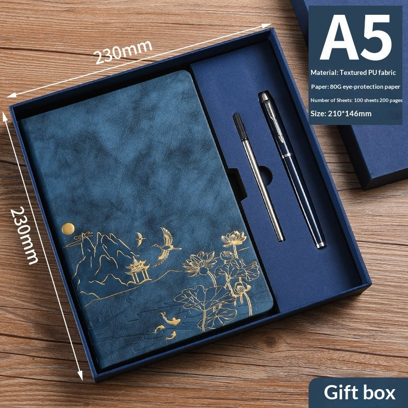 Chinese Vintage A5 Notebook Gift Set with Pens | Premium Soft-Touch Leather Journal - Fa'Ra Way