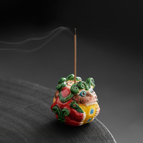 "King of the Winds" Painted Lion Censer | Handcrafted Ceramic Incense Burner - Fa'Ra Way