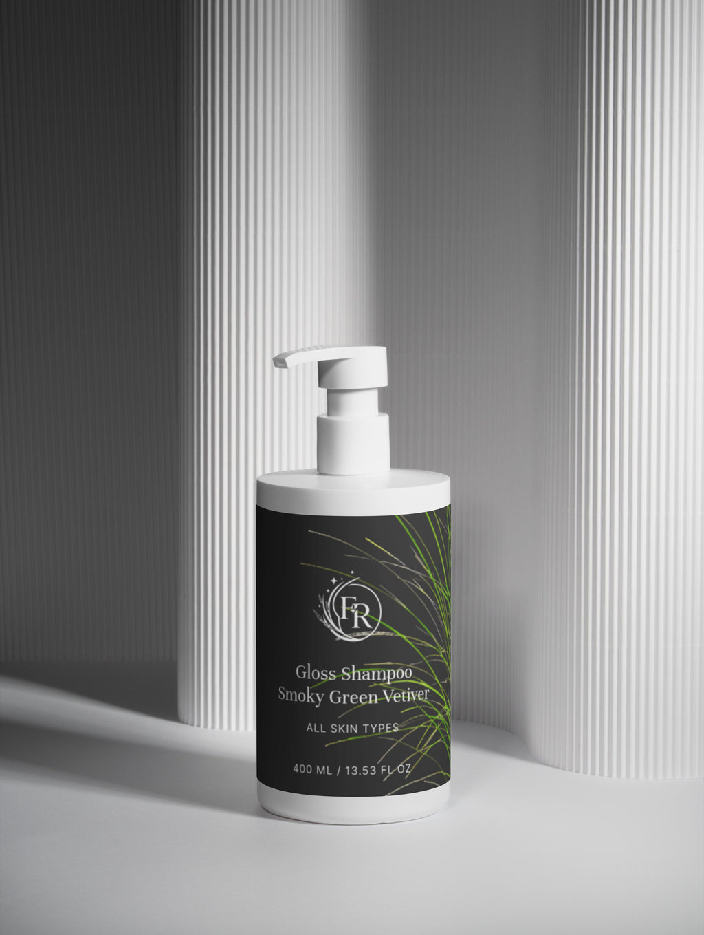 Fa'Ra Gloss Shampoo Smoky Green Vetiver bottle with shiny label, adding shine and volume to hair.