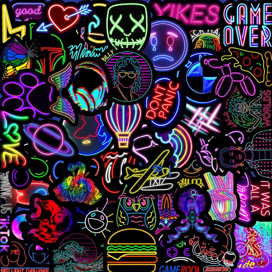 50pc Neon Cyberpunk Sticker Pack | Waterproof Vinyl Decals for Laptops, Cars & Flasks - Fa'Ra Way