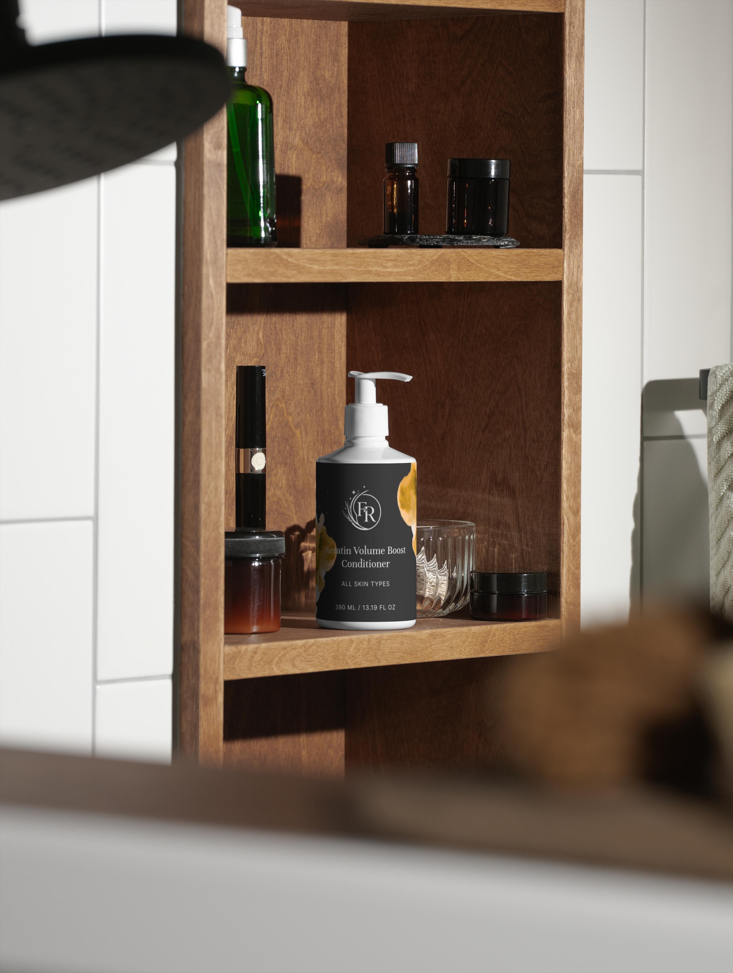 Selfnamed Keratin Volume Boost Conditioner bottle with label, designed to thicken and strengthen fine hair.