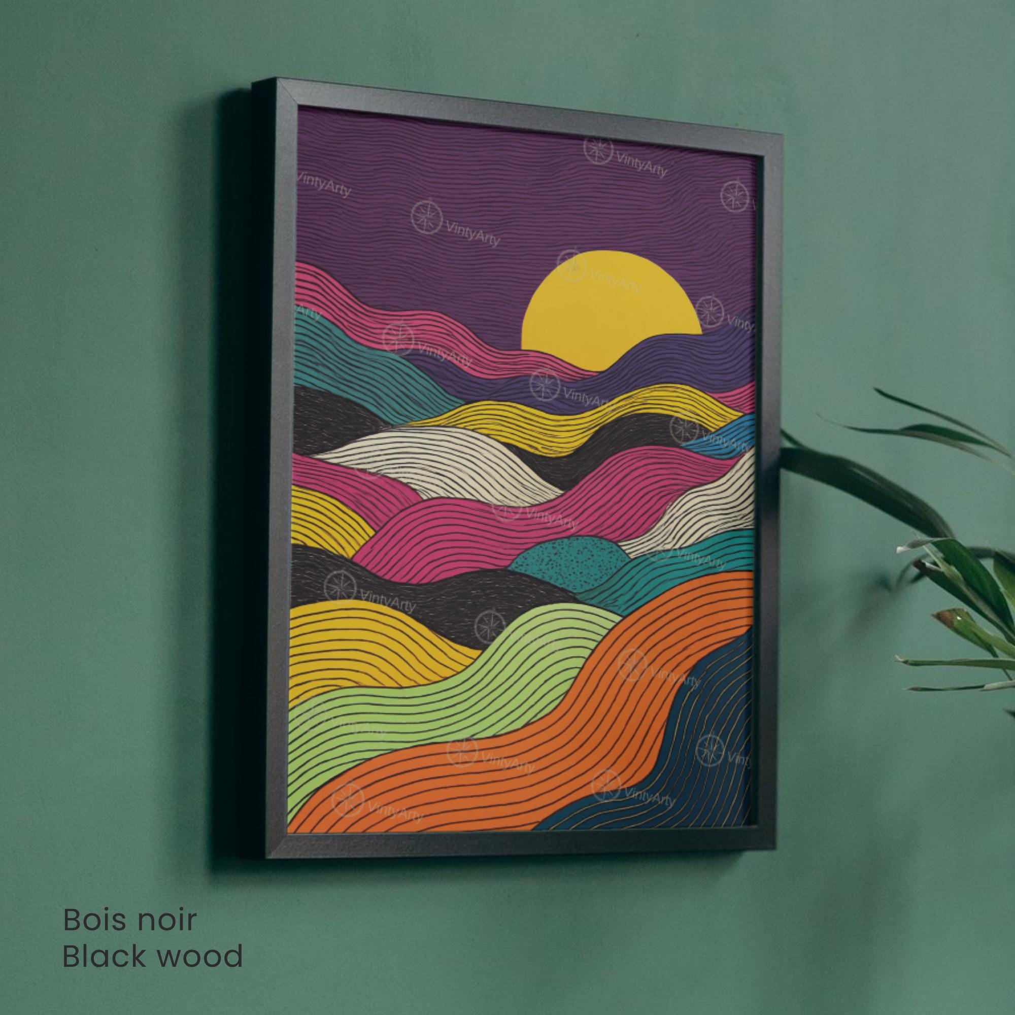 Affiche Abstraite Coucher de Soleil – Lignes Ondulées et Couleurs Vibrantes-1