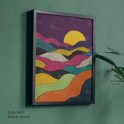 Affiche Abstraite Coucher de Soleil – Lignes Ondulées et Couleurs Vibrantes-1