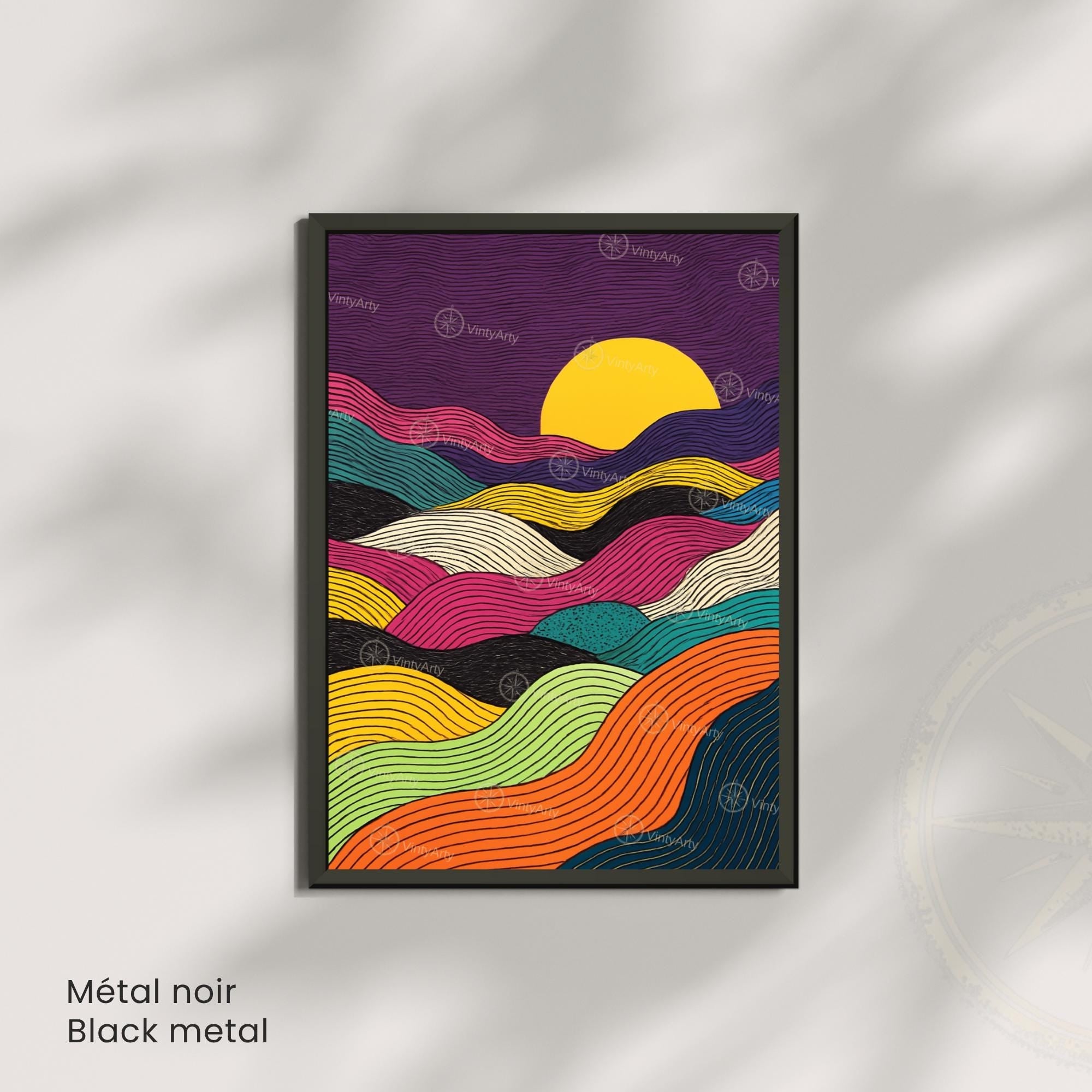 Affiche Abstraite Coucher de Soleil – Lignes Ondulées et Couleurs Vibrantes-3