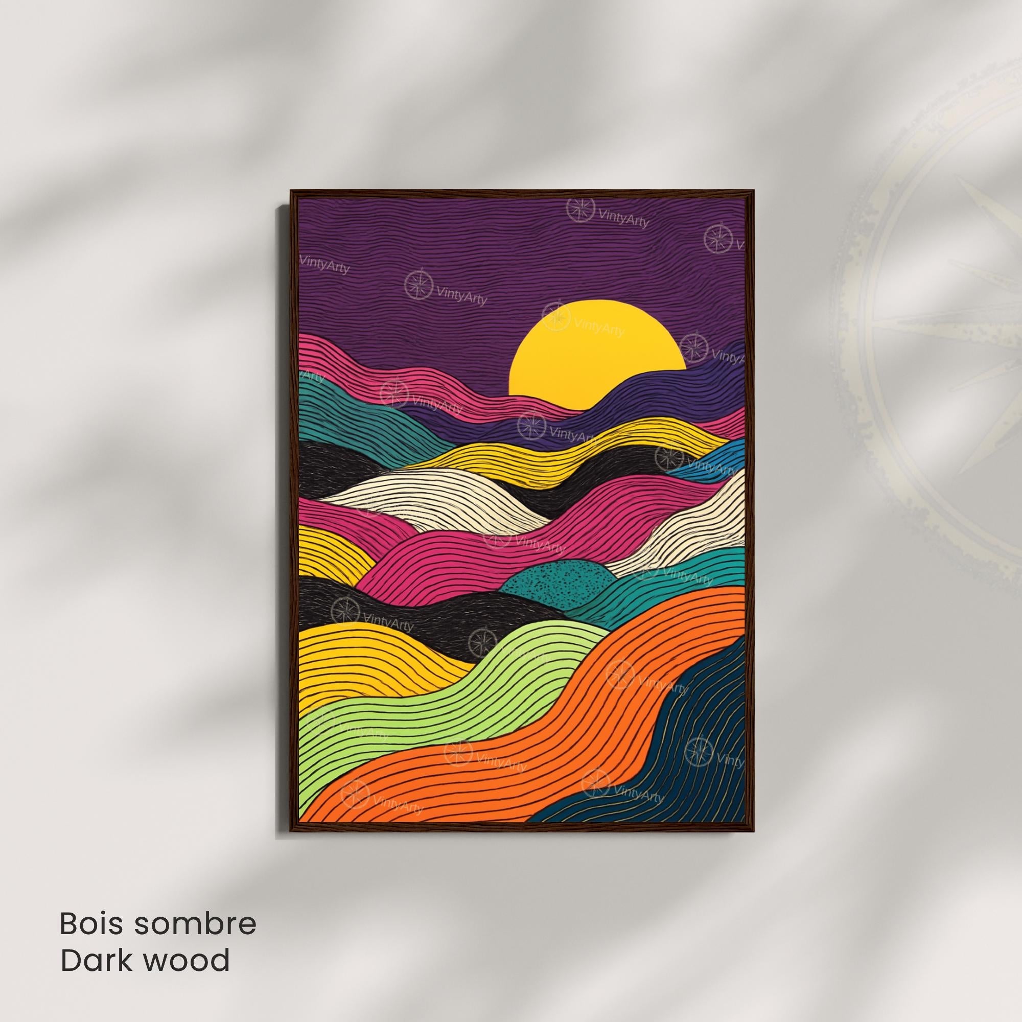 Affiche Abstraite Coucher de Soleil – Lignes Ondulées et Couleurs Vibrantes-2