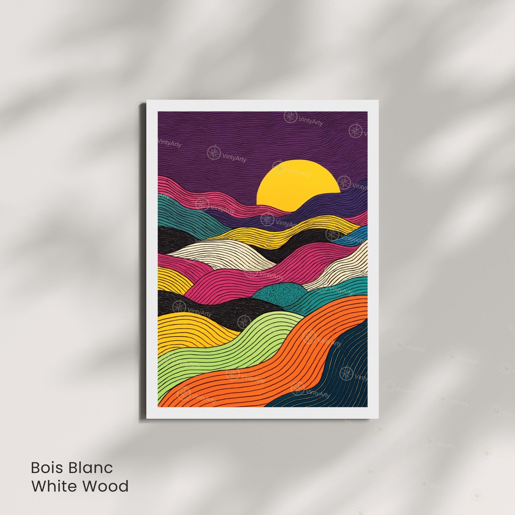 Affiche Abstraite Coucher de Soleil – Lignes Ondulées et Couleurs Vibrantes-4