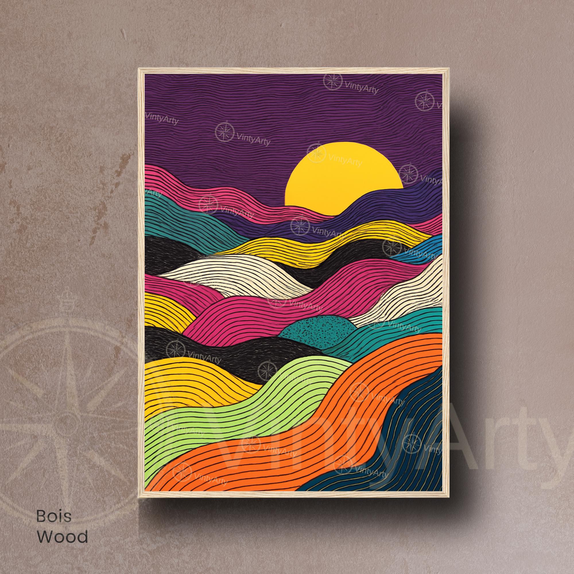 Affiche Abstraite Coucher de Soleil – Lignes Ondulées et Couleurs Vibrantes-6